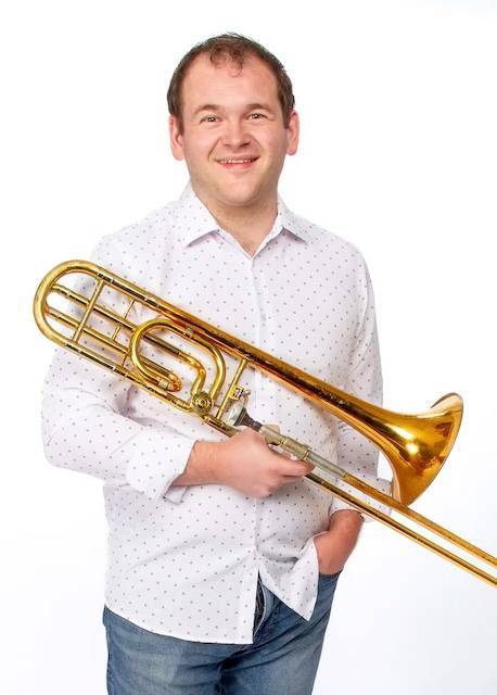 Dr. Christianson with trombone